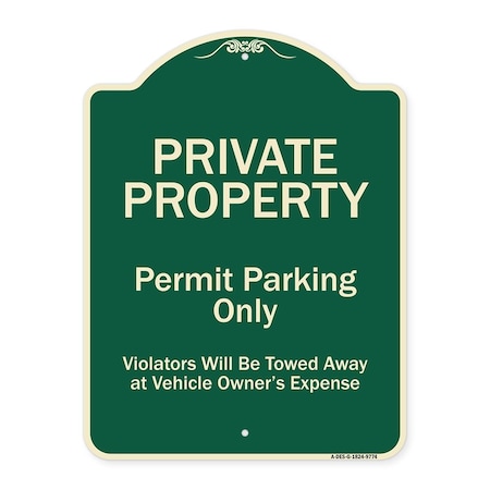 Signmission Designer Series-Private Property Permit Parking Violators Will Be Towed A, 24" x 18", G-1824-9774 A-DES-G-1824-9774